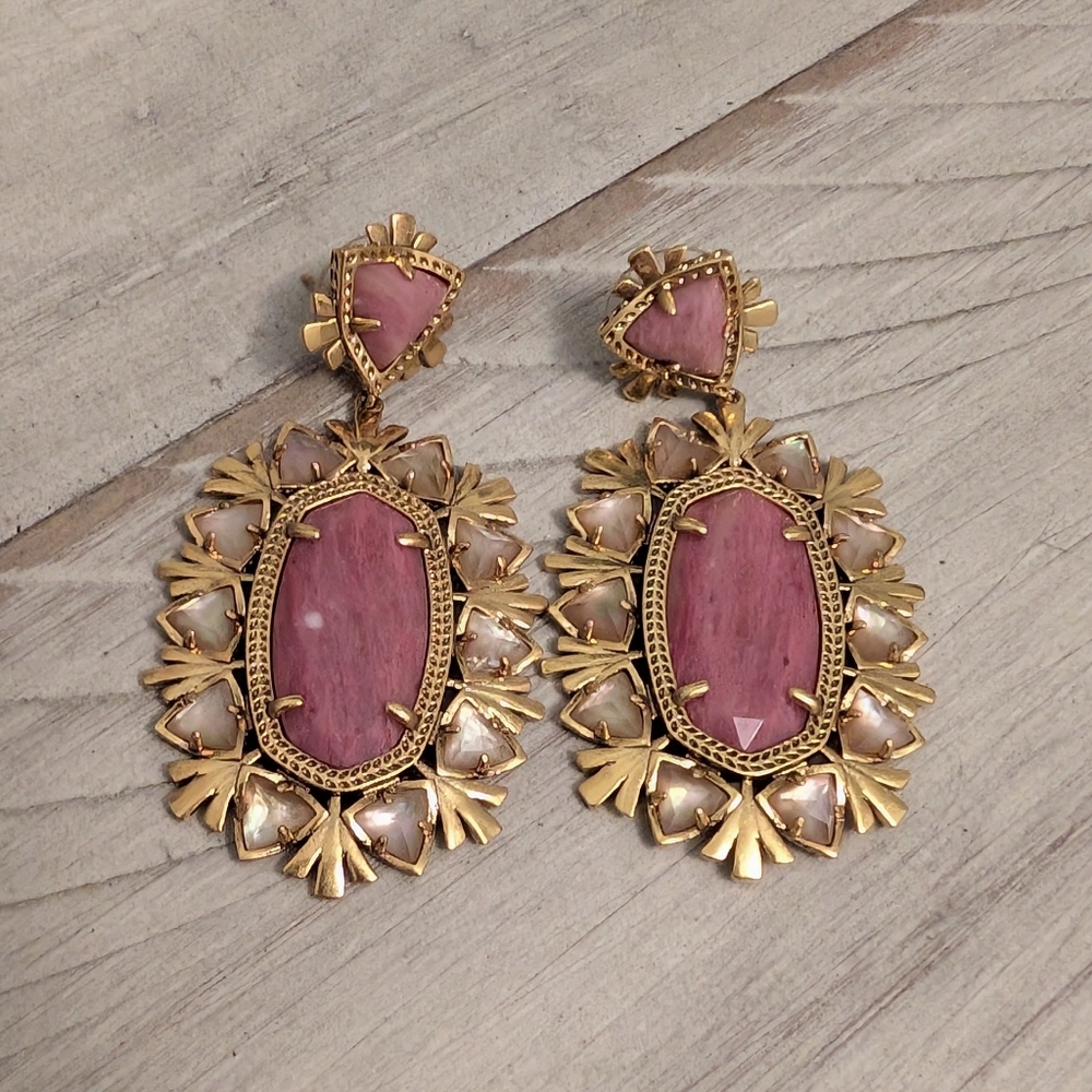 Rare!! Kendra Scott Havana Pink and Gold Statement Drop Earrings